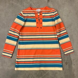 Vintage Zio Youngja Striped Size Medium Long Sleeve Henley Blouse Top